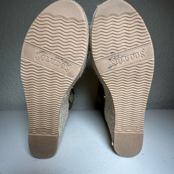Soludos Womens 6 Palma Platform Wedge Sandals Brown Espadrille Buckle Leather - Picture 6 of 9